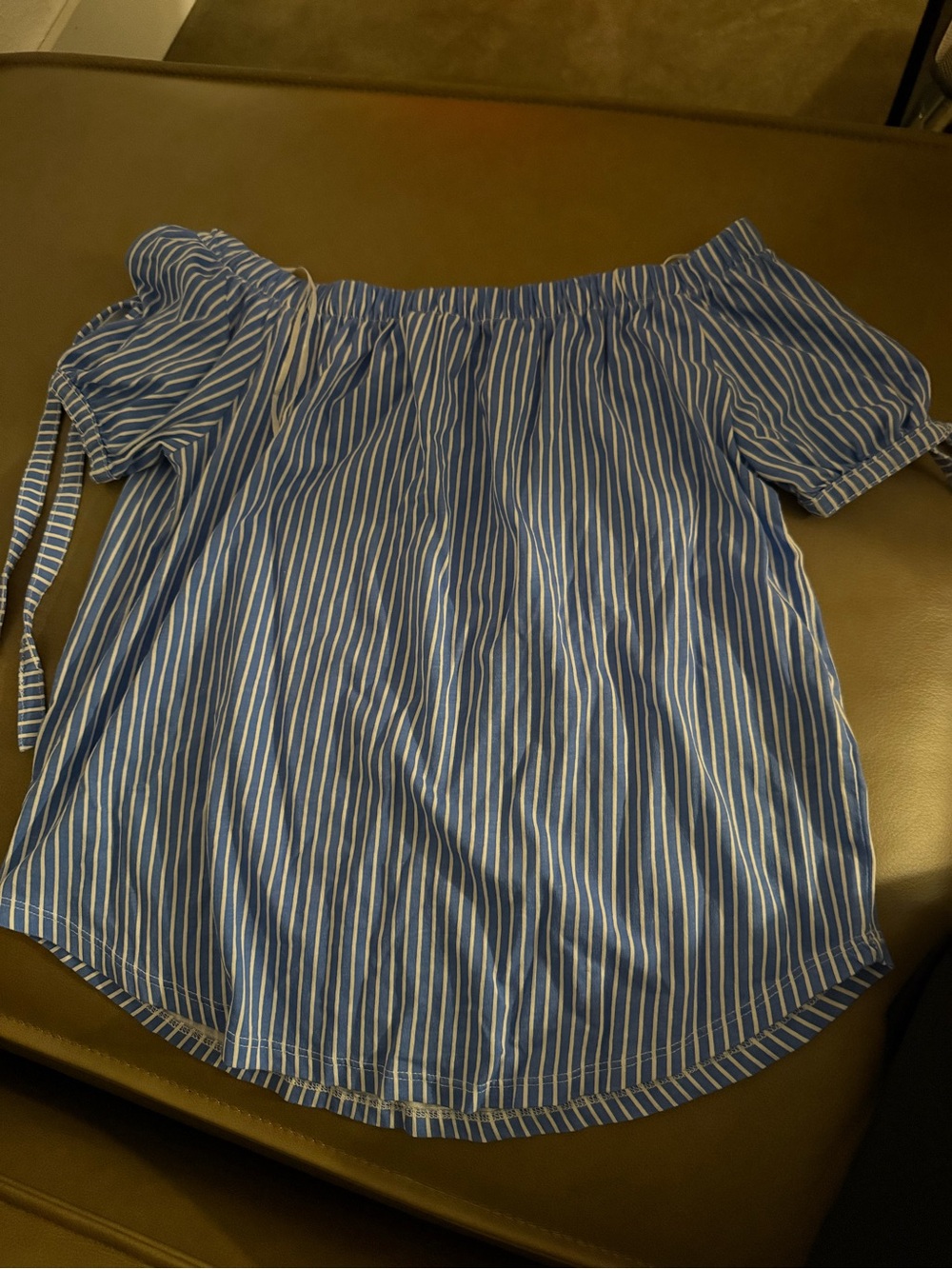 H&M Blue and White Stripe Off-Shoulder Women's Top